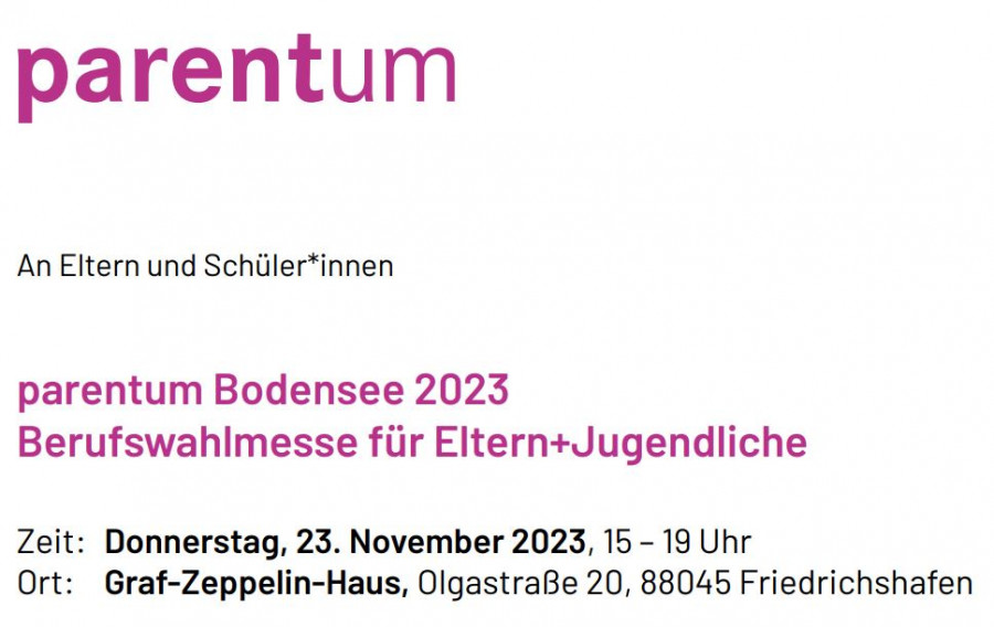 parentum Bodensee 2023 Berufswahlmesse für Eltern+Jugendliche
