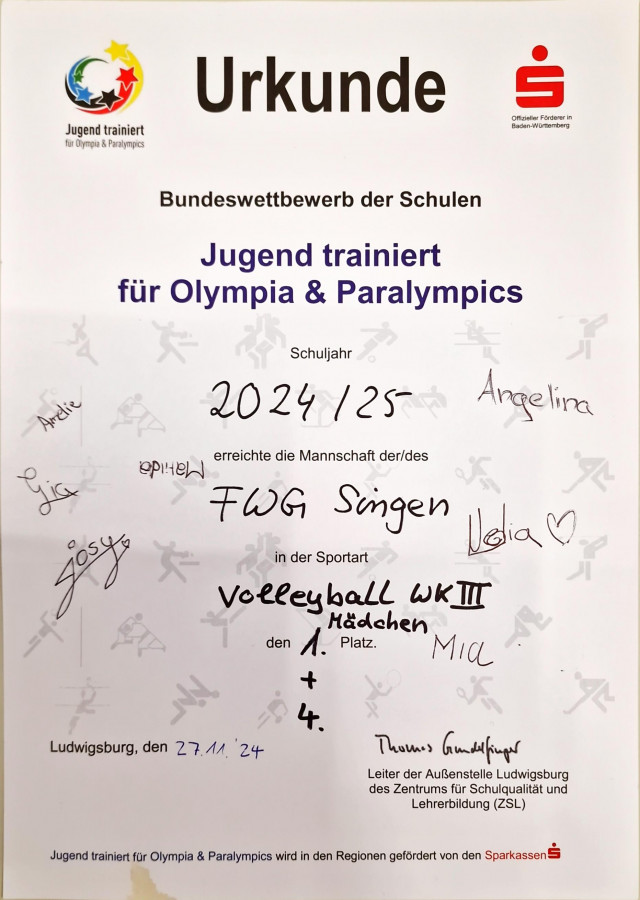 Jugend trainiert für Olympia – Volleyball – WKII + WK III Mädchen  Schuljahr 2024/2025